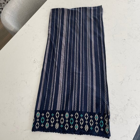 Eddie Bauer 100% Cotton Stripe 72" x 35" Wrap/Scarf Embroidery Navy Gry Grn OS - Picture 1 of 8